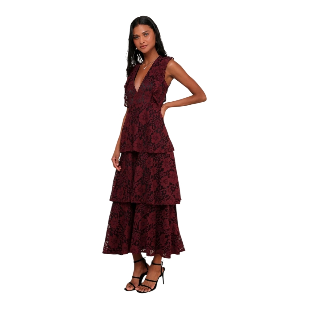Lulu's Burgundy Lace Maxi Dress